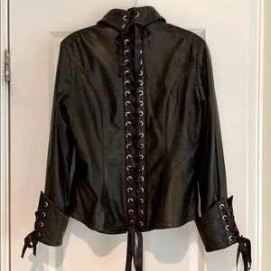 Women’s Black Leather Fitted Corset Jacket Coat L